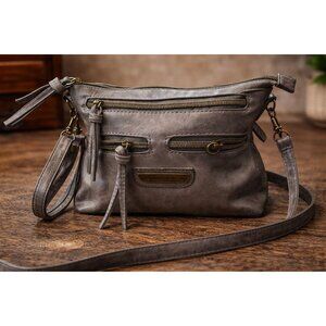 Stone Mountain USA Embossed Floral Crossbody Bag Gray Multi Zip Boho Purse